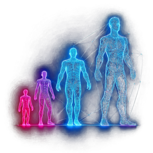 Firefly Doodle style icon showing a timeline of human evolution starting from a simple human figure