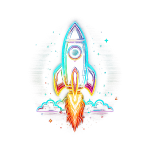 Firefly Generate a small ‘rocket launch icon for ‘Upgrade featuring glitchy neon outlines FF00E 1
